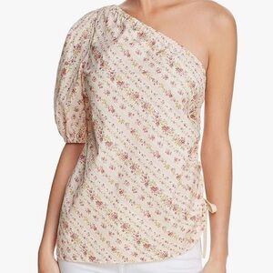 Petersyn- Multicolor Muted Pink Floral One Shoulder Puff Sleeve Top